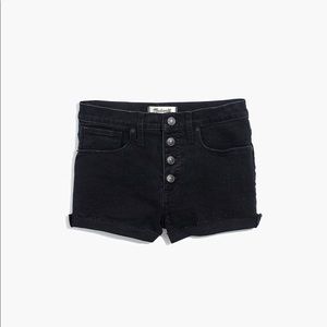 High-Rise Button-Front Denim Shorts - Black Frost